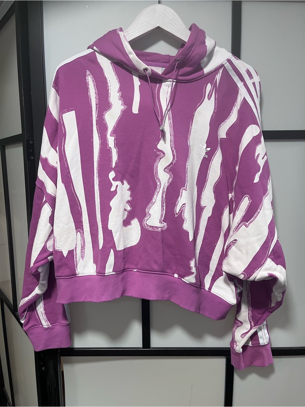 Adidas x Thebe Magugu Graphic Cropped Hoodie Purple White Womens XL HK5196